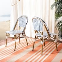Safavieh Dining Rural Woven Salcha Blue/ White Indoor/ Outdoor Stackable Dining Chairs (Set of 2)