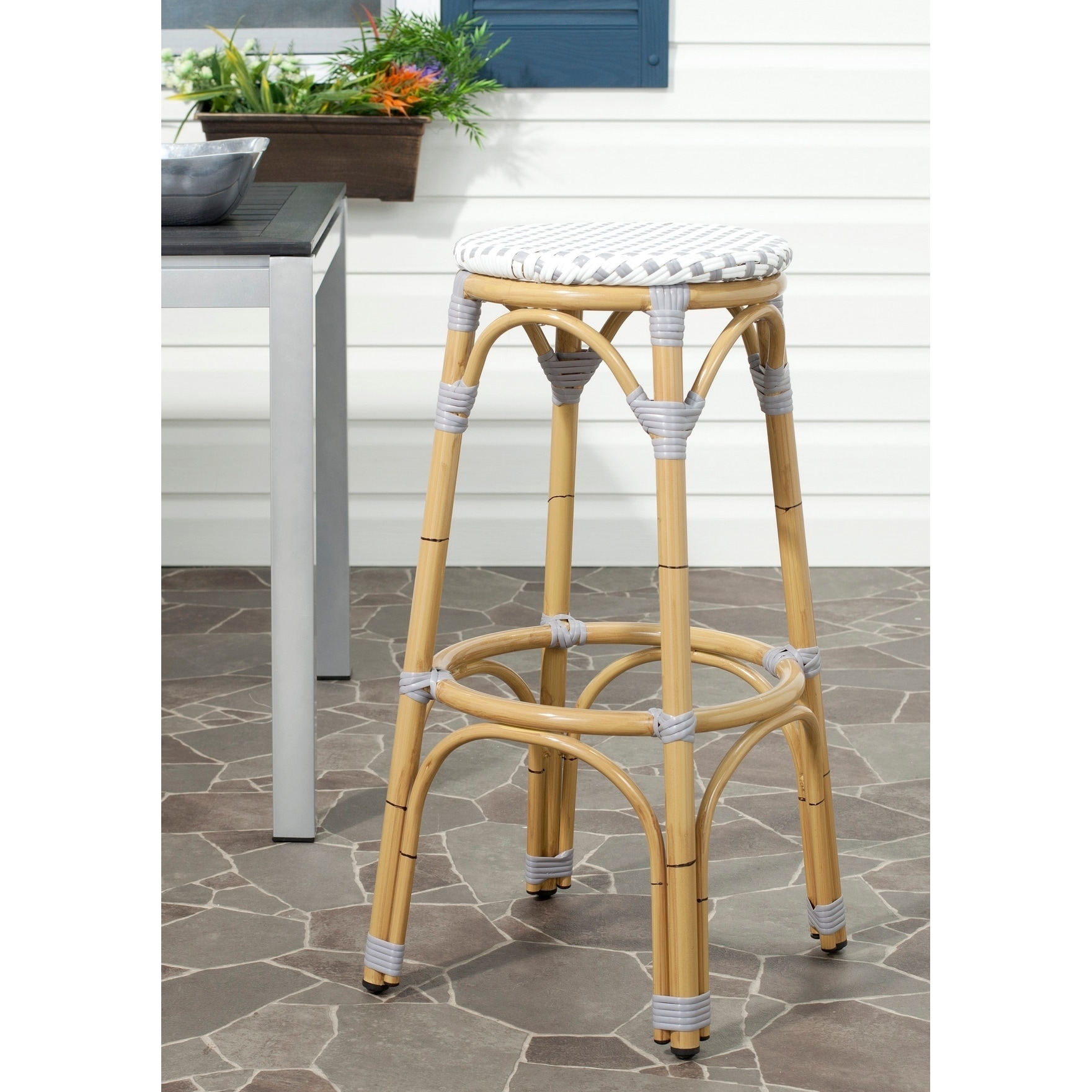 Kipnuk Grey/ White Indoor Outdoor Stool