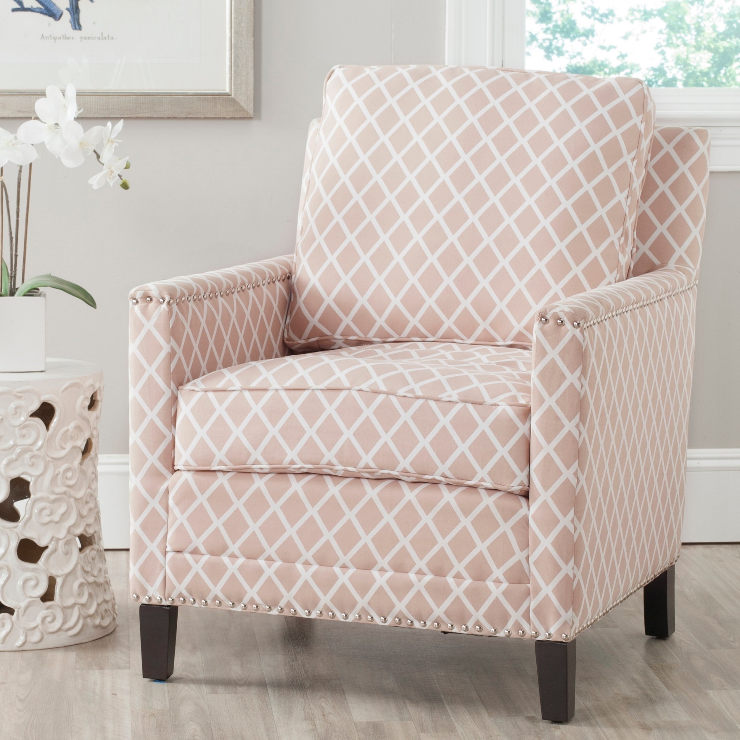 Buckler Peach Pink/ White Polyester Fabric Club Chair