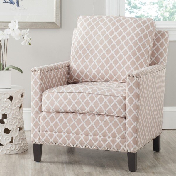 Safavieh Buckler Peach Pink/ White Polyester Fabric Club Chair