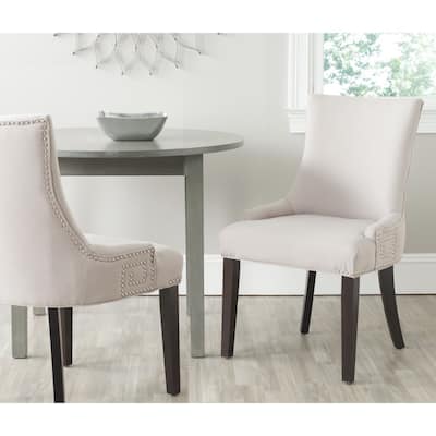 SAFAVIEH Dining Gretchen Taupe Linen Fabric Dining Chairs (Set of 2) - 22.2" x 25.6" x 35.8"