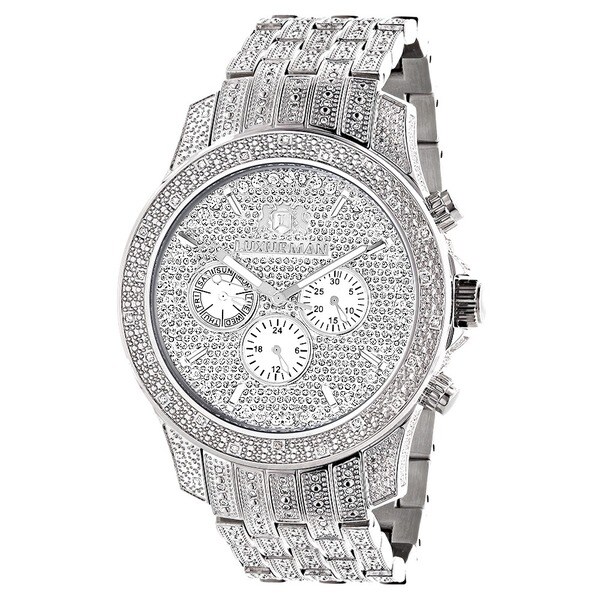 Iced Out Watches Luxurman Mens 1.25ct Diamond Watch with Metal Band and ...