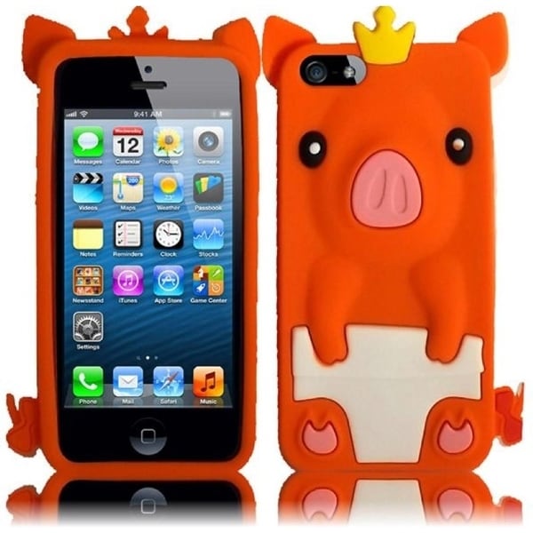 INSTEN Orange Pig 3D Rubber Soft Silicone Soft Skin Gel Phone Case Cover for Apple iPhone 5 / 5S / SE
