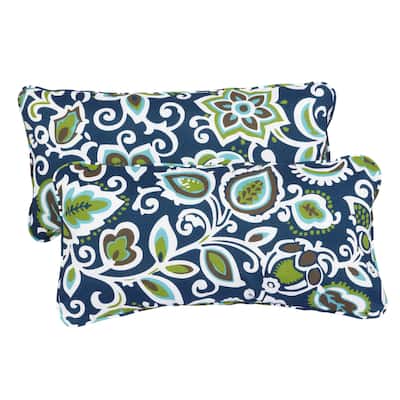 Sorra Home Floral Navy Corded 12 x 24 Inch Indoor/ Outdoor Lumbar Pillows (Set of 2)