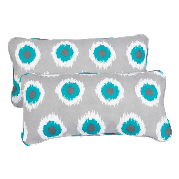 Ikat Teal Dots Corded 12 x 24 Inch Indoor/ Outdoor Lumbar Pillows (Set of 2) Free Shipping