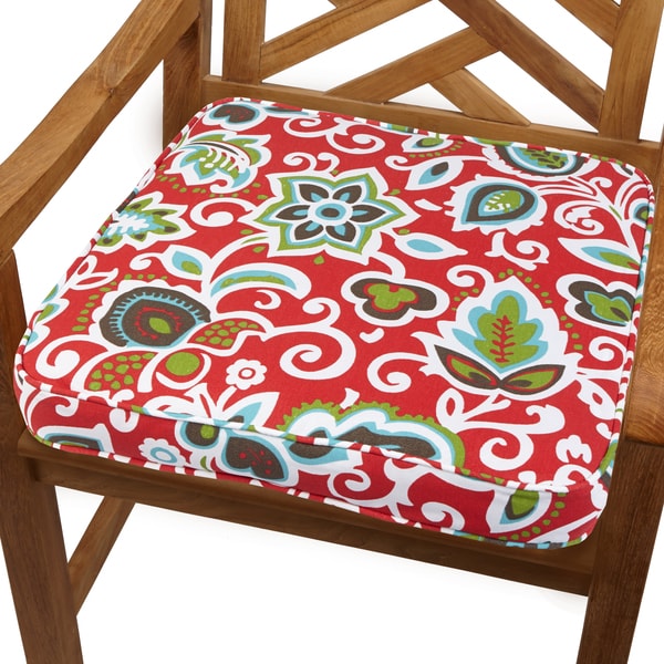 Red Floral 19 inch Indoor/ Outdoor Corded Chair Cushion  