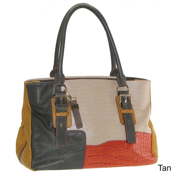 Buxton Jasmine Glazed Leather Snakeskin Print Satchel