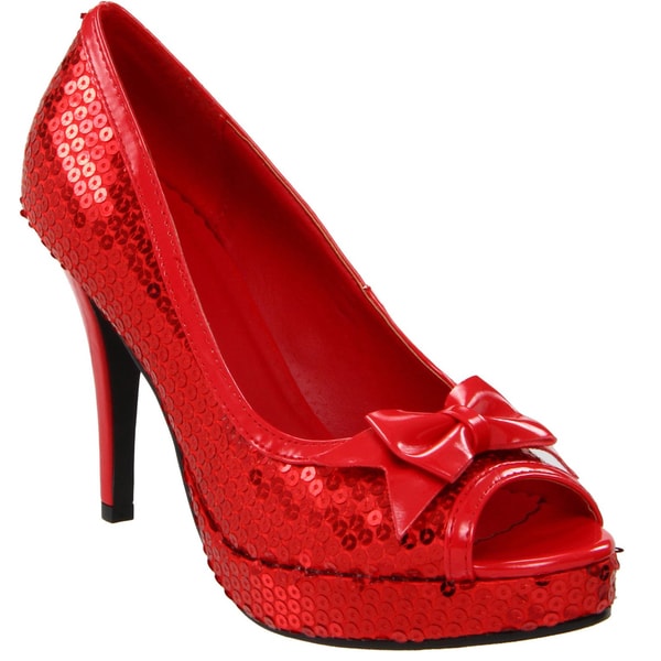 Ellie Women's '420-Dorothy' Red Sequined Peep-toe Pumps - Free Shipping ...