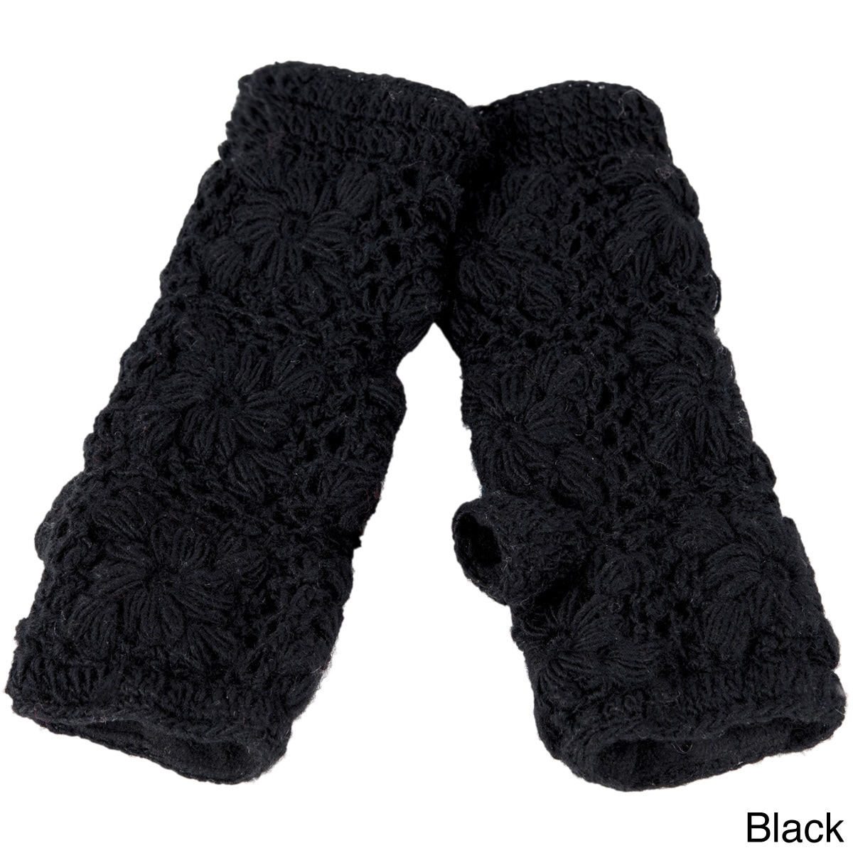 Nirvanna Designs Inc. Womens Flower Crochet Fleece Handwarmers (one Size) Black Size One Size Fits Most