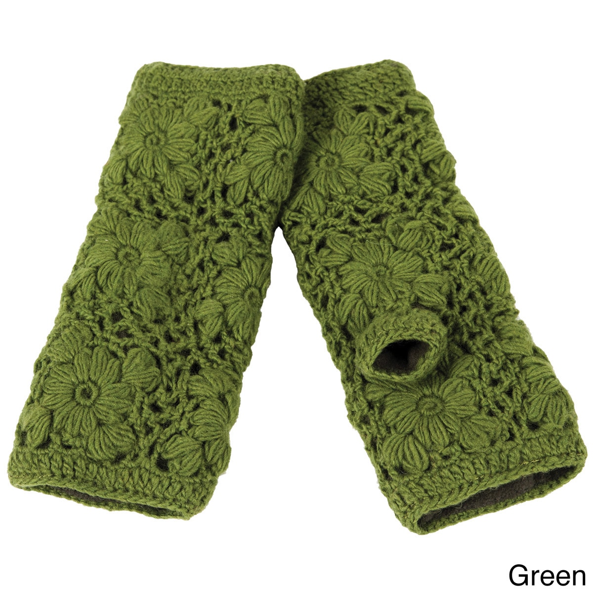 Womens Flower Crochet Fleece Handwarmers (one Size)