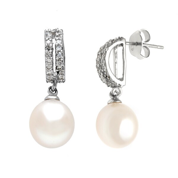 Shop Sterling Silver Freshwater Pearl and Cubic Zirconia Earrings ...