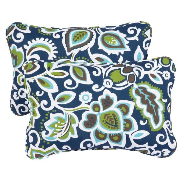 Shop Floral Navy Corded 13 x 20 inch Indoor/ Outdoor Throw Pillows (Set