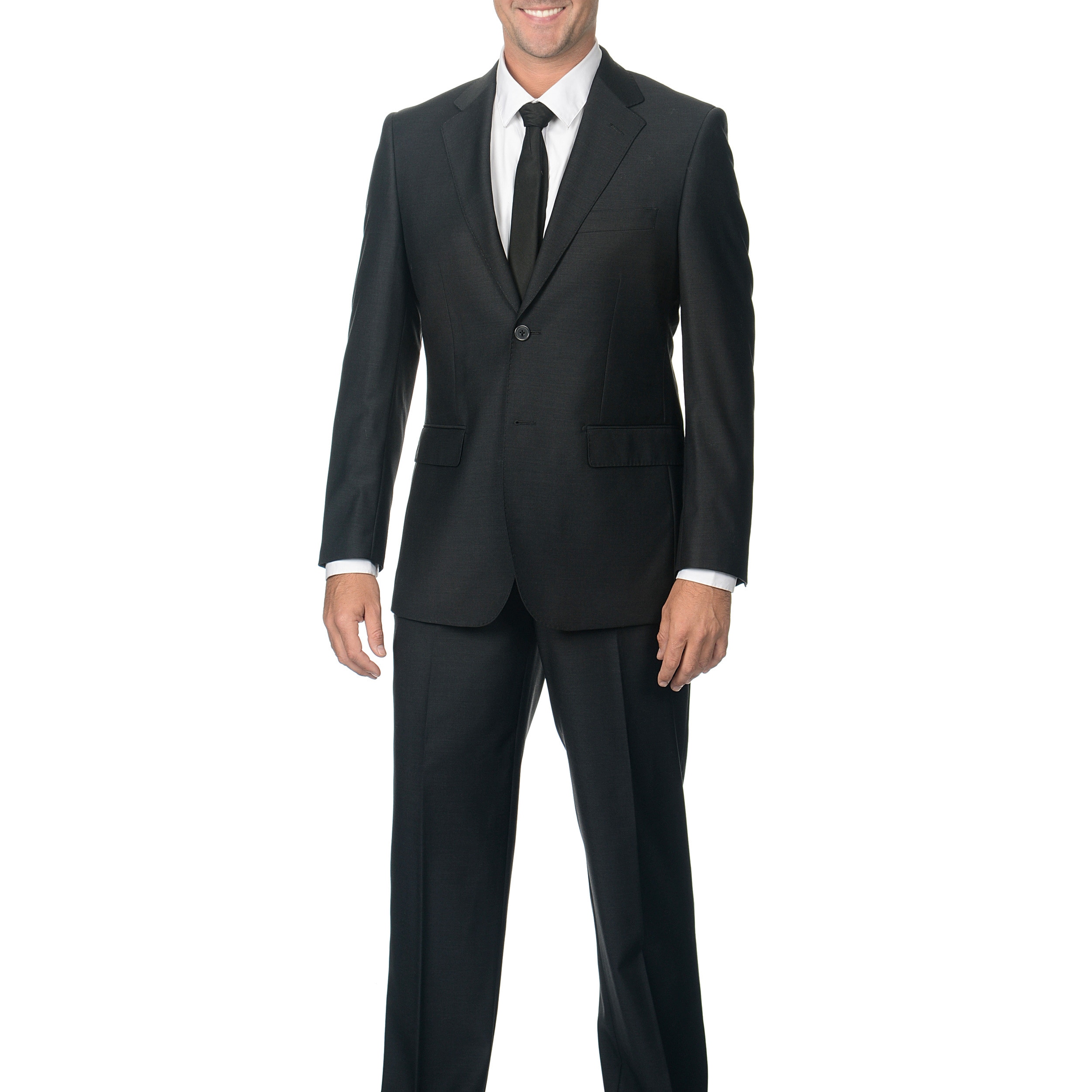 Nicole Miller Mens Charcoal Grey Wool Notch Lapel Suit