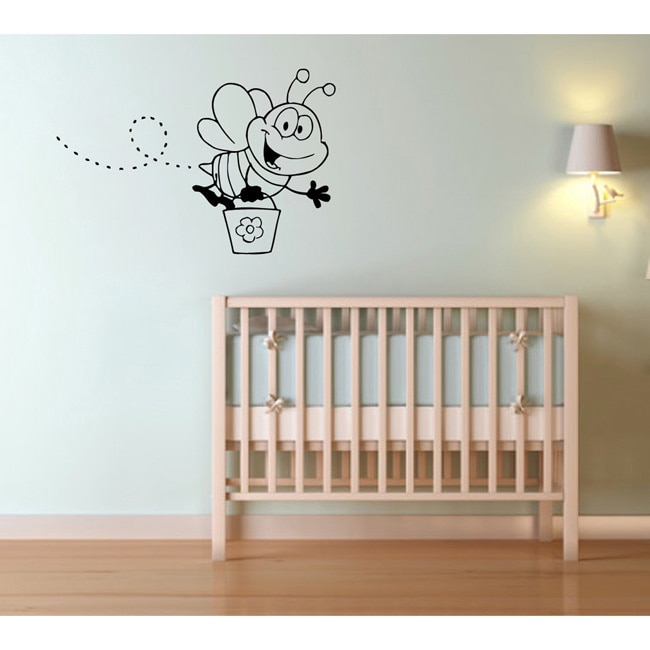 Cartoon Bee Vinyl Wall Decal (Glossy blackEasy to applyDimensions 25 inches wide x 35 inches long )