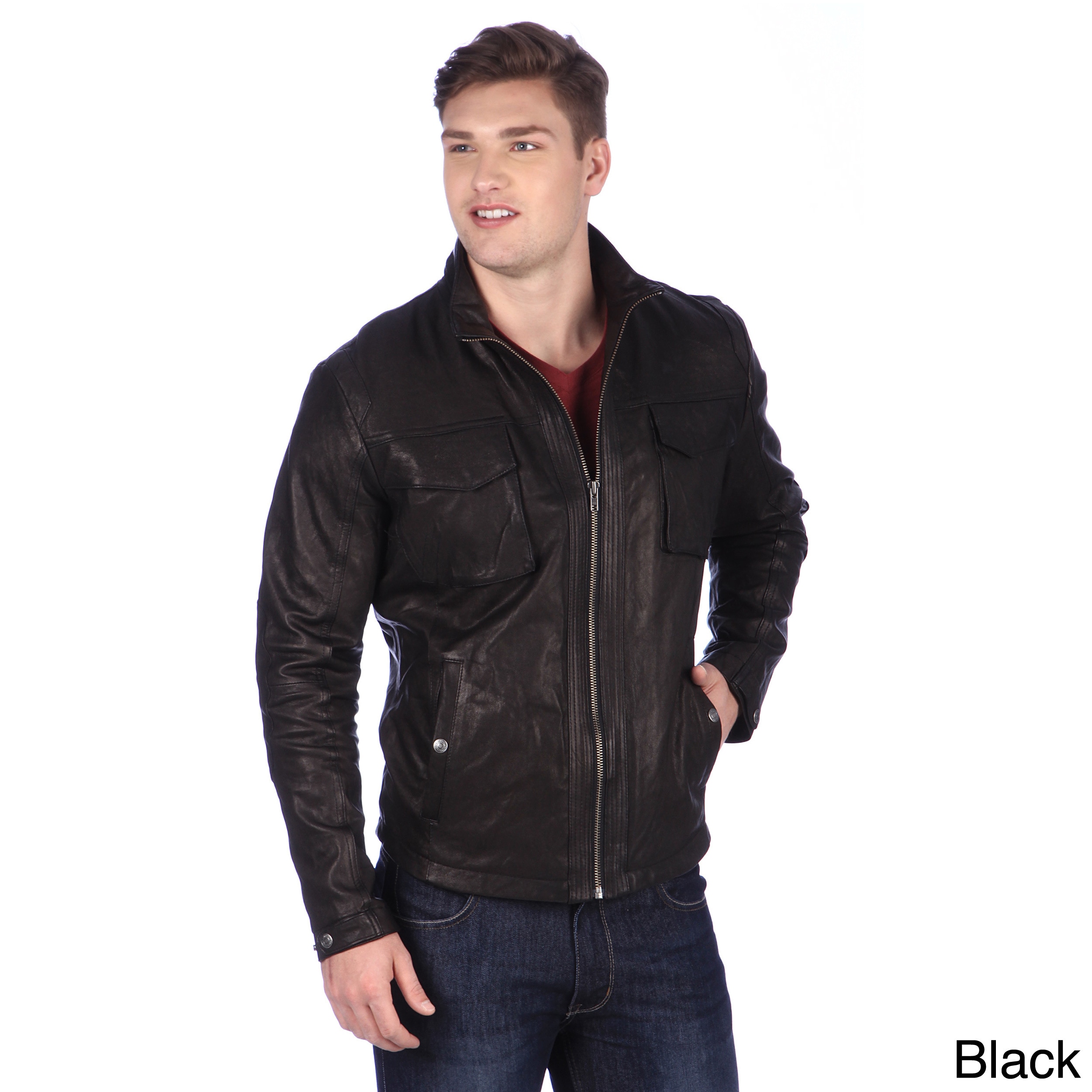 L&b Trading United Face Mens Leather Moto Jacket Black Size L