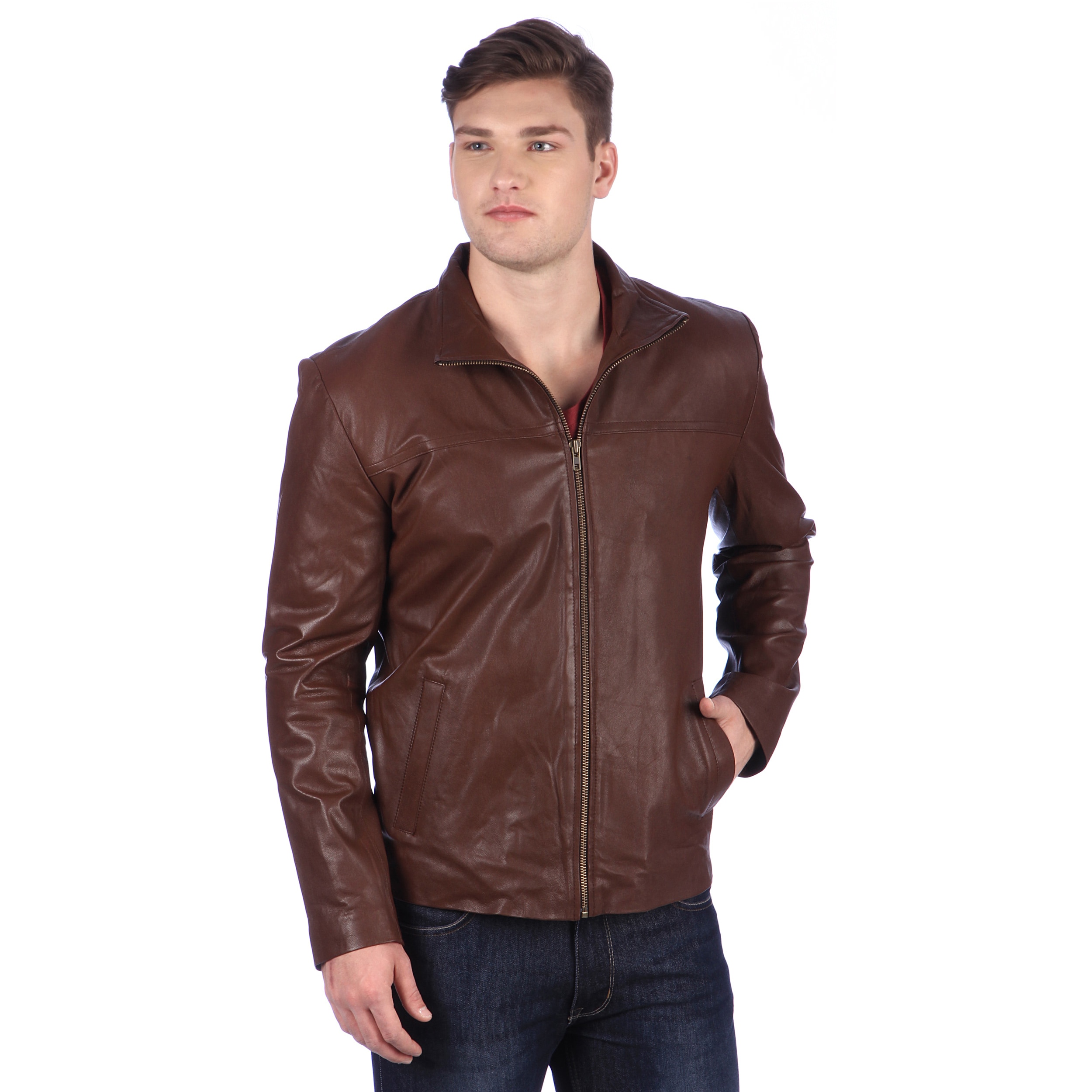 L&b Trading United Face Mens Brown Leather Hipster Jacket Brown Size S