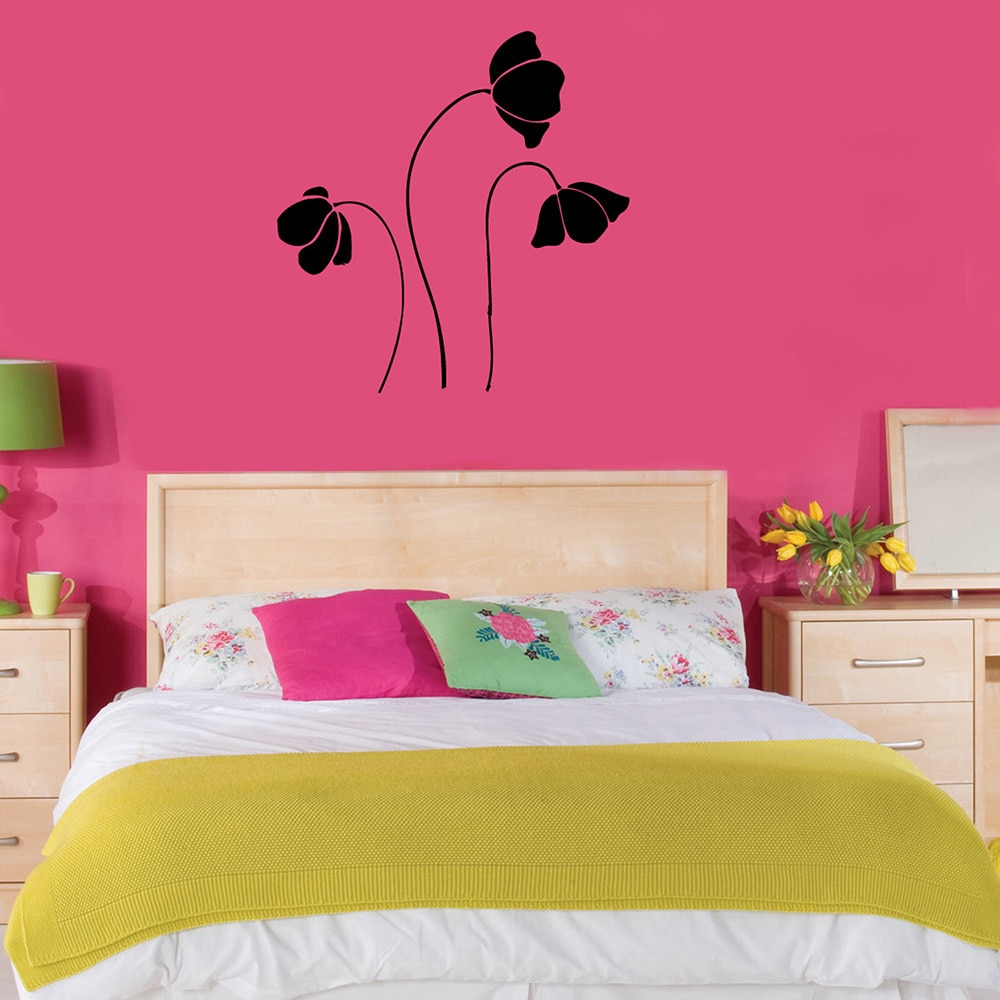 Poppy Flowers Vinyl Wall Decal (Glossy blackEasy to applyDimensions 25 inches wide x 35 inches long )