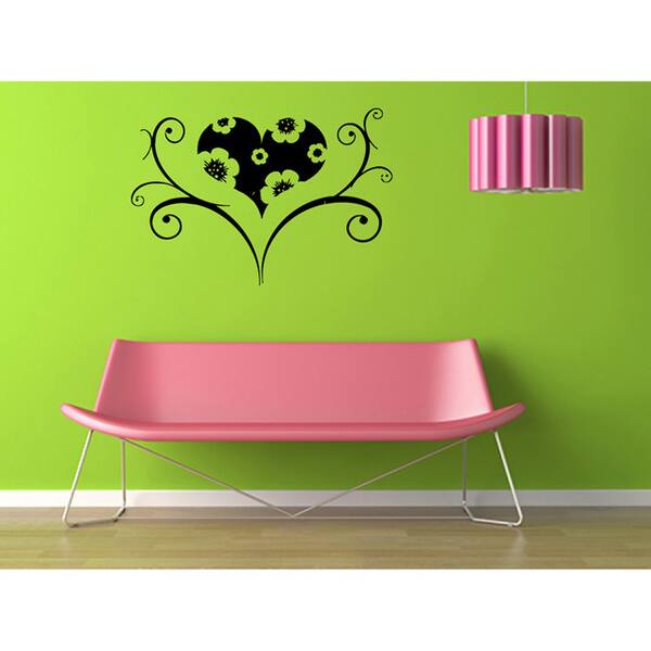 Heart in Floral Ornament Vinyl Wall Decal - Overstock - 8546785