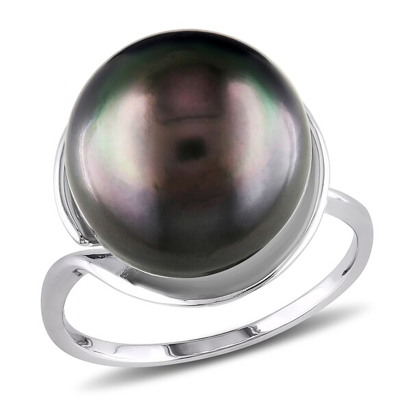 Shop Miadora Sterling Silver Tahitian Black Pearl Ring - Free Shipping ...