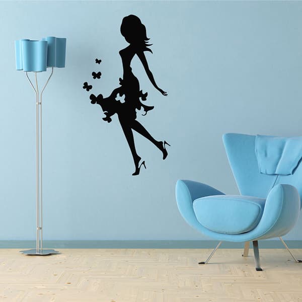Girl in Dress with Butterfly Vinyl Wall Decal - Bed Bath & Beyond - 8546994