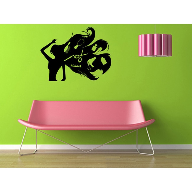 Girl With Scissors And Comb and Hairdryer Vinyl Wall Decal (Glossy blackEasy to applyDimensions 25 inches wide x 35 inches long )