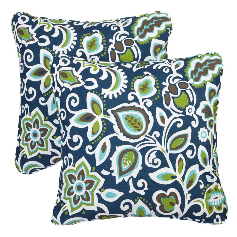 Sorra Home Butler Floral Navy Corded Indoor/ Outdoor Square Pillows (Set of 2) by Havenside Home