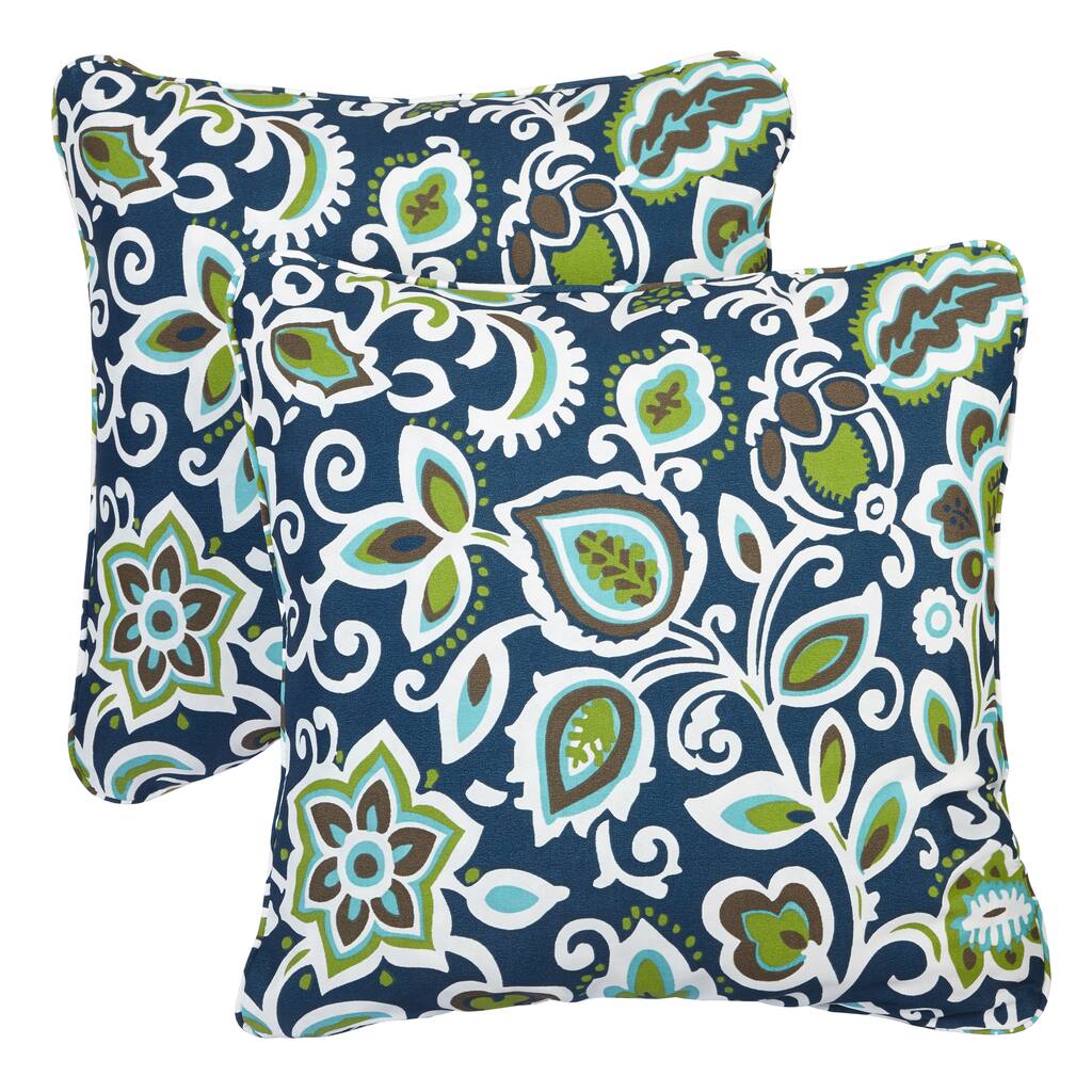 Sorra Home Butler Floral Navy Corded Indoor/ Outdoor Square Pillows (Set of 2) by Havenside Home