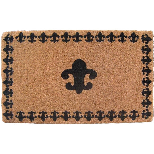 Handmade Fleur de Lis with Border Natural Coir Doormat (1'6 x 2'6) - 1'6 X 2'6