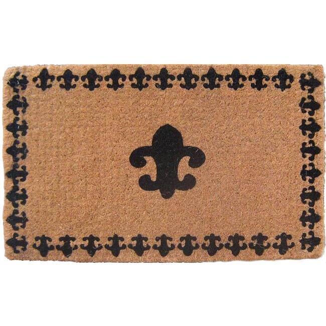 Handmade Fleur de Lis with Border Natural Coir Doormat (1'6 x 2'6) - 1'6 X 2'6
