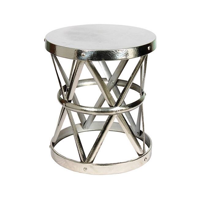 Hammered Nickel Drum Large Stool/ End Table
