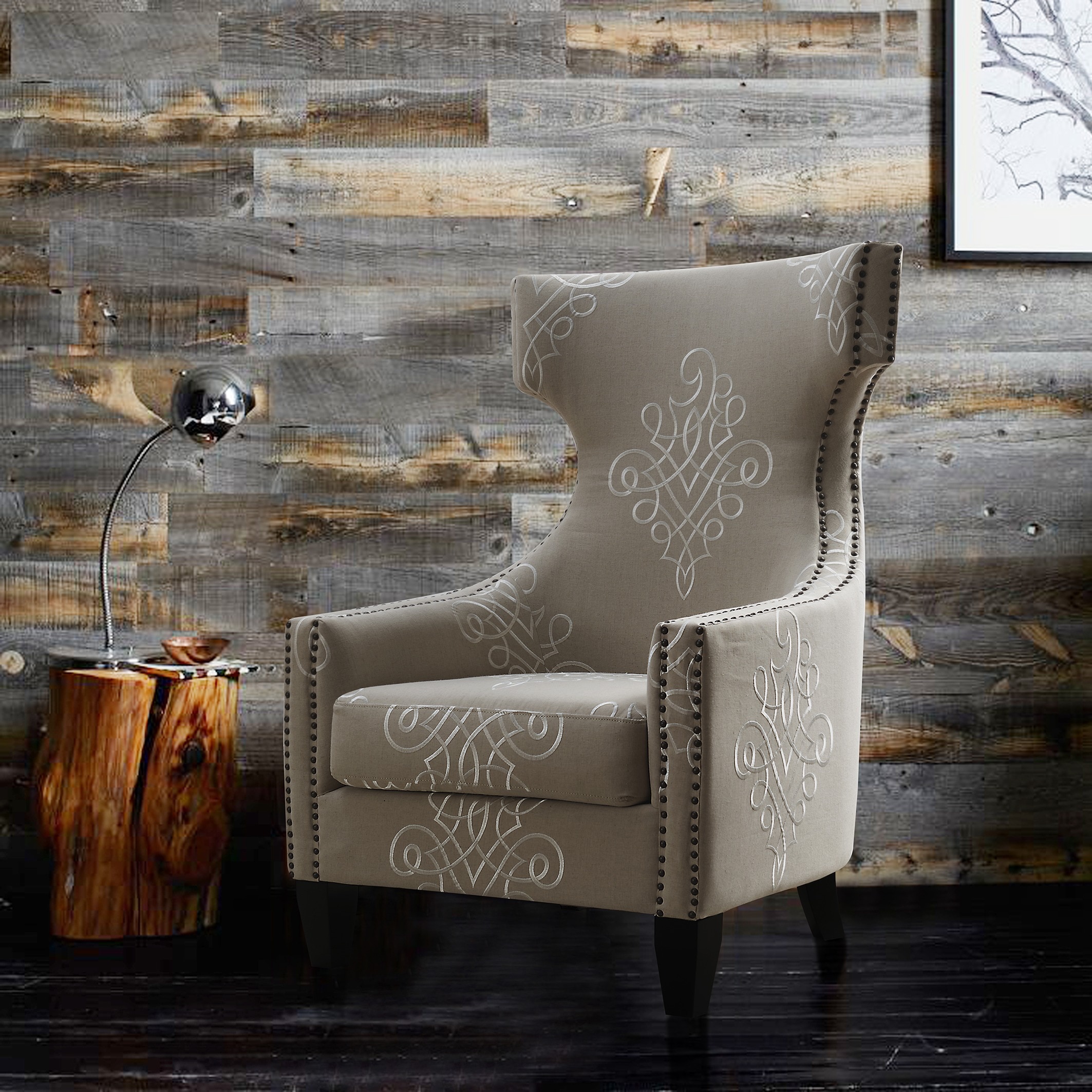 Gramercy Embroidered Linen Wing Chair