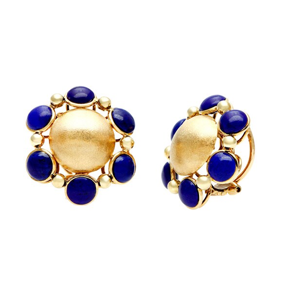 Shop Pre-owned 18k Yellow Gold Lapis Lazuli Estate Earrings - Free ...