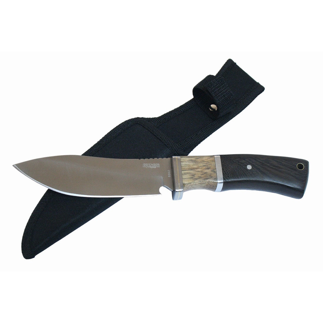 Defender 9.5 inch Brown Wood Handle Stainless Steel Hunting Knife (Silver Blade materials Stainless SteelHandle materials Wood Handle Blade length 5 inch Handle length 4.5 inchWeight 1 poundDimensions 9.5 inches long x 6 inches wide x 3 inches high 