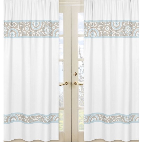 Sweet Jojo Designs Spa Blue, Taupe and White 84 inch Window Treatment