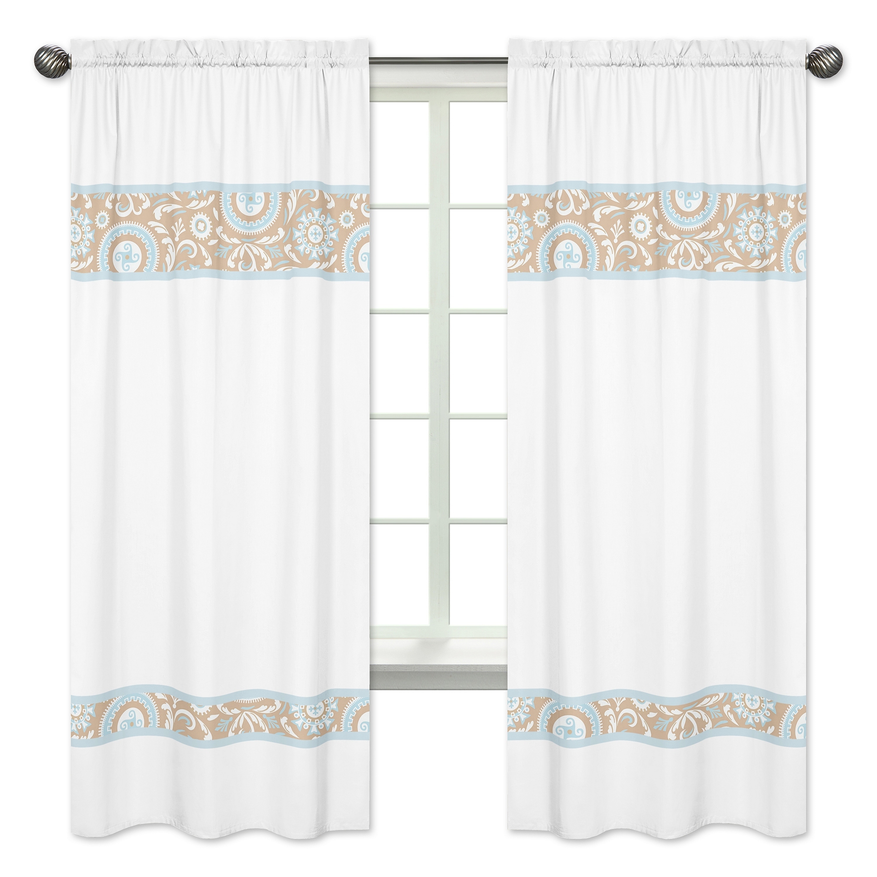 Blue/taupe Hayden 84 Inch Curtain Panels (set Of 2) (Blue/taupe/whiteCurtain style Window panelConstruction Rod pocketPocket measures 1.5 inchesLining Not linedDimensions 42 inches wide x 84 inches long each panelMaterial 100 percent cottonCare inst