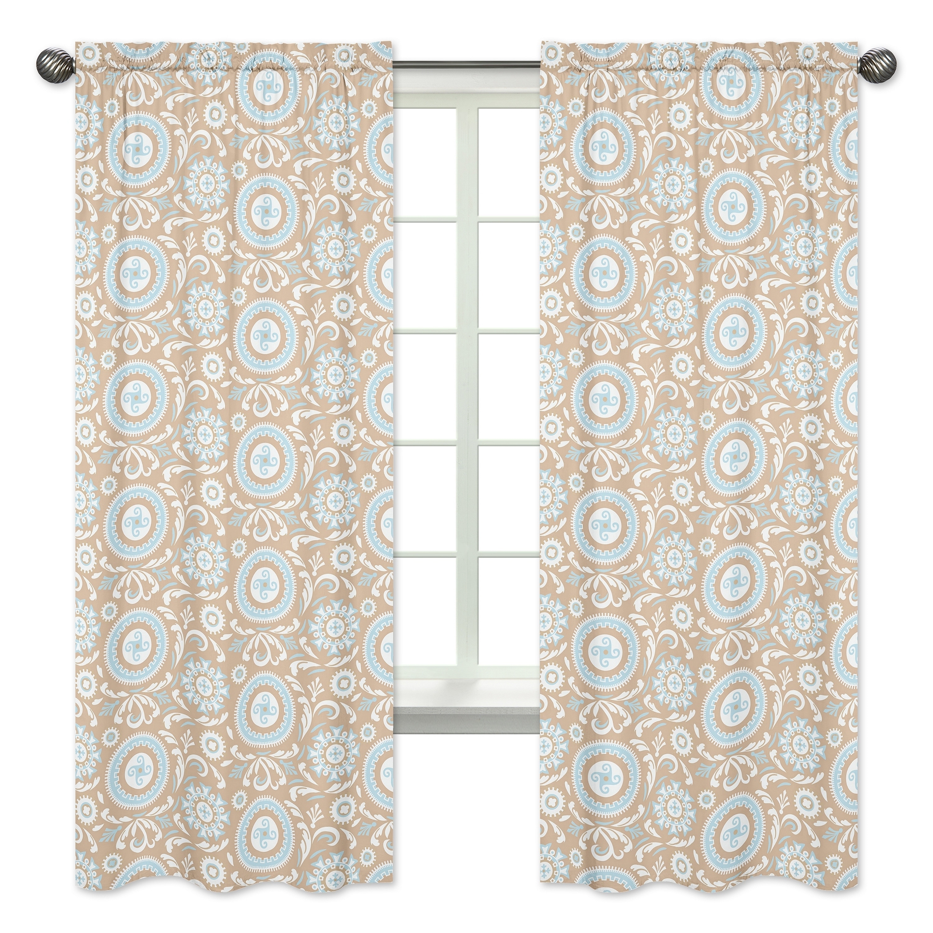 Blue/taupe Hayden 84 Inch Curtainpanels (set Of 2) (Blue/taupe/whiteCurtain style Window panelConstruction Rod pocketPocket measures 1.5 inchesLining UnlinedDimensions 42 inches wide x 84 inches long each panelMaterial 100 percent cottonCare instruc