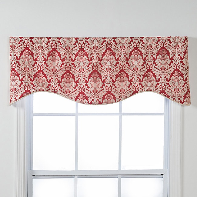 Burbury Shaped Red, White Damask Window Valance