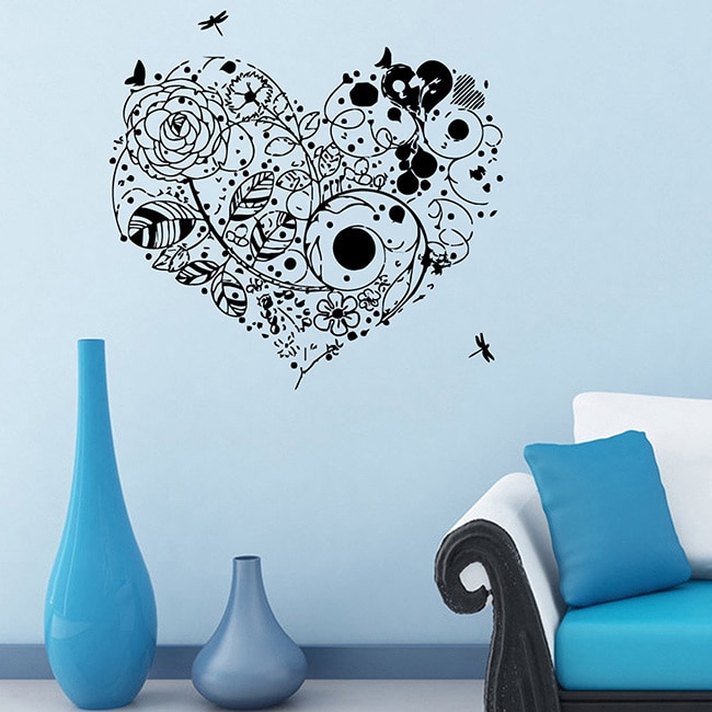 Pattern With Heart Vinyl Wall Decal (Glossy blackEasy to applyDimensions 25 inches wide x 35 inches long )