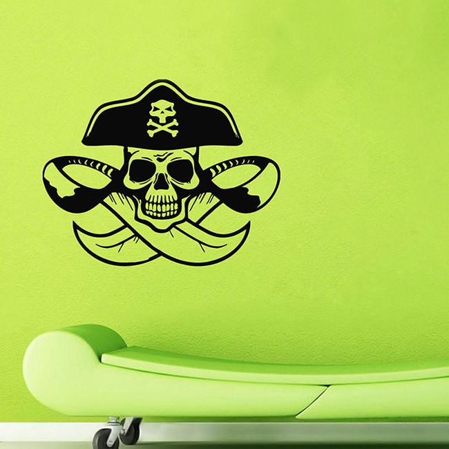 Pirate Skull Vinyl Wall Decal (Glossy blackEasy to applyDimensions 25 inches wide x 35 inches long )