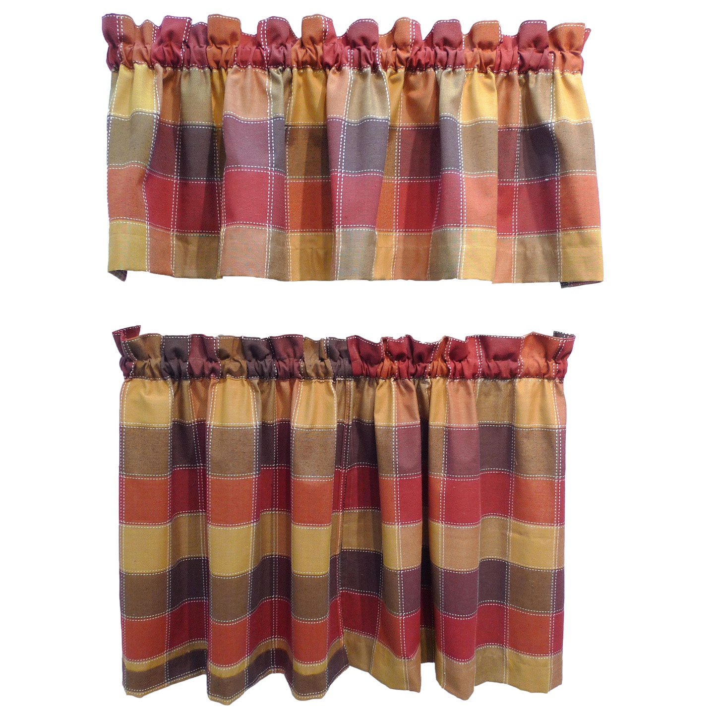 Harris Spice Plaid Rod Pocket 3 piece Tier And Valance Set