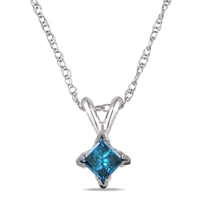 Miadora 10k White Gold 1/4ct TDW Blue Diamond Solitaire Necklace