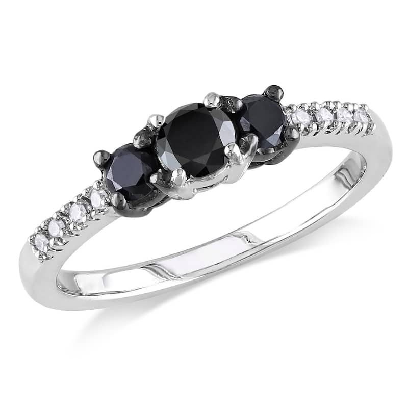 Miadora Sterling Silver Black and White Diamond 3-stone Promise Ring - 5