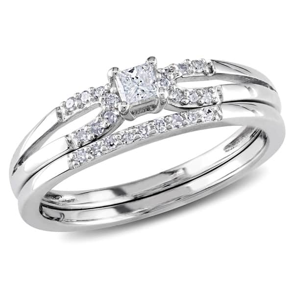 Miadora Sterling Silver 1/5ct TDW Diamond Split Shank Bridal Ring Set