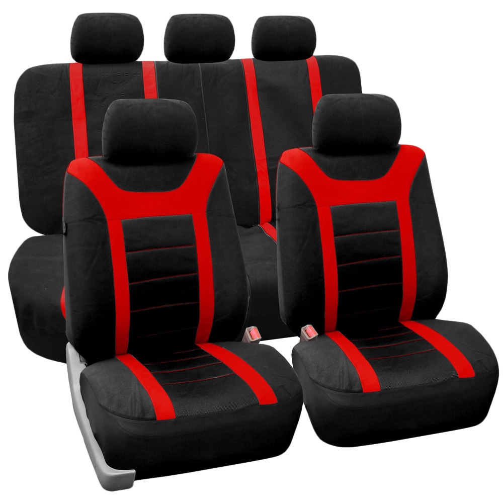 Fh Group Red Airbag Compatible Sports Car Seat Covers (full Set)
