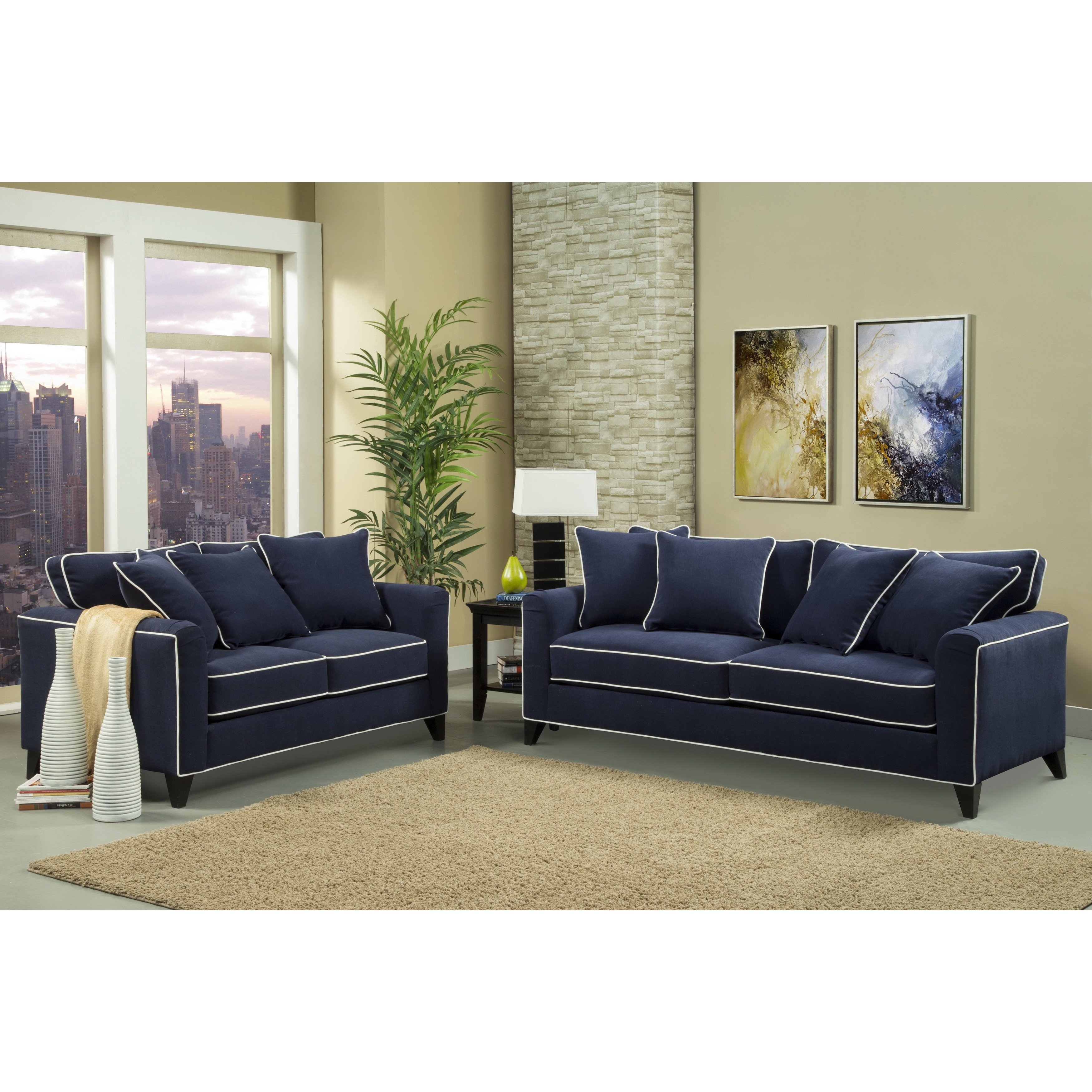 Furniture of America Alton Contemporary Chenille Sofa & Loveseat Set