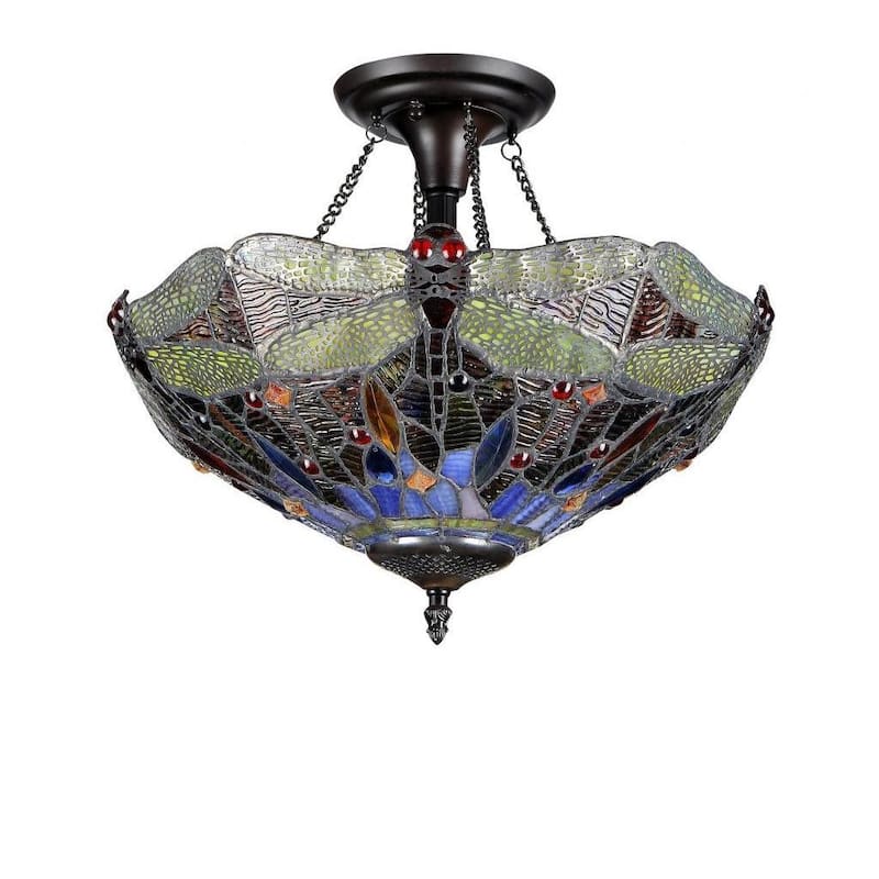 Tiffany Style Dragonfly Design 2-light Flush Mount