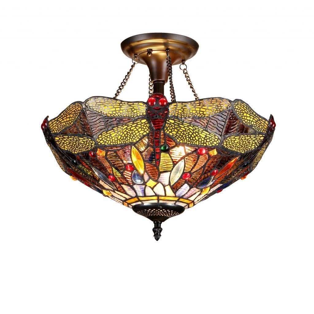 Tiffany Style Dragonfly Design 2-light Flush Mount