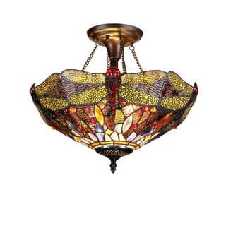 Tiffany Style Dragonfly Design 2-light Flush Mount