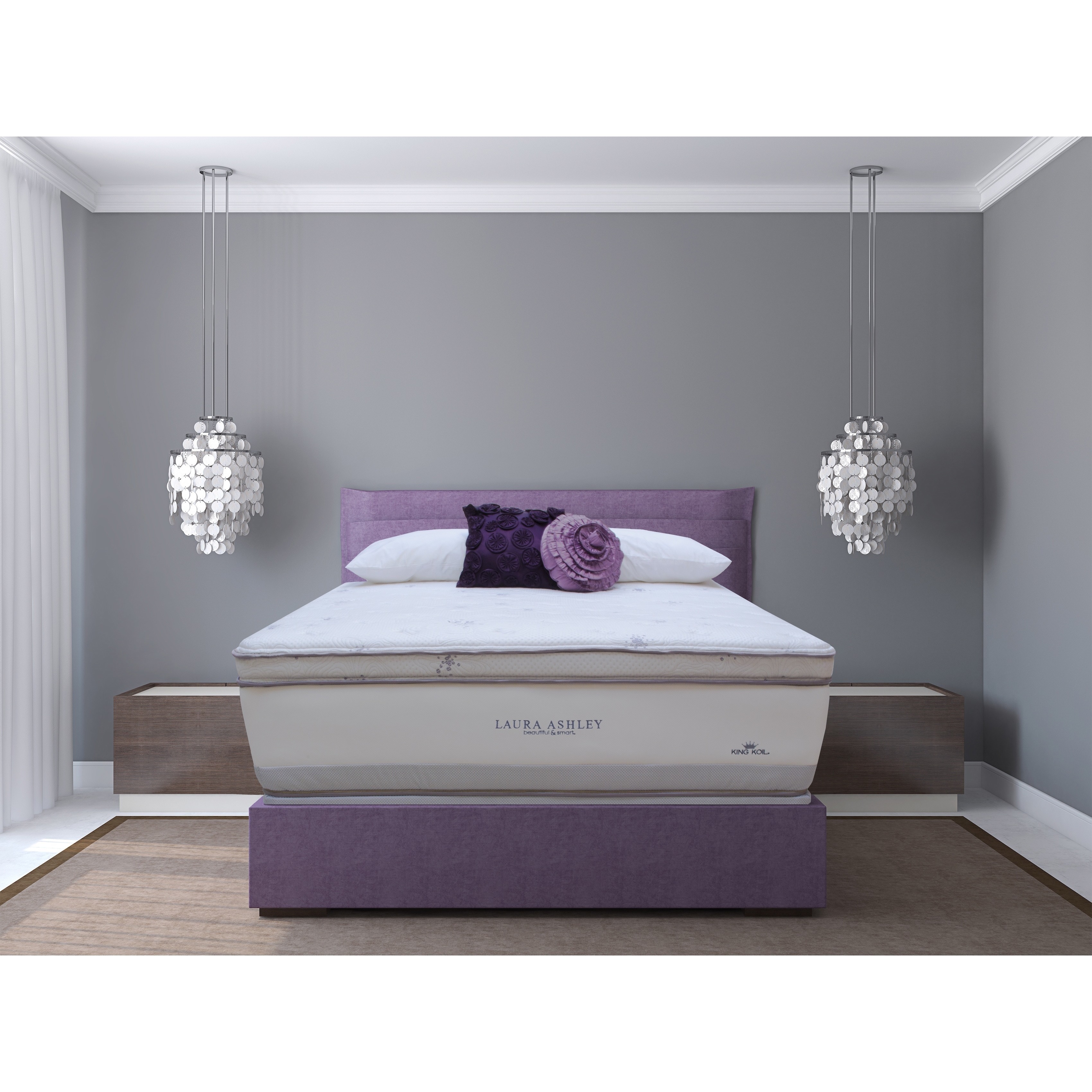 Laura Ashley Lavender Euro Pillowtop Super size Full size Mattress And Foundation Set (FullSet includes Mattress and foundationSupport Contour plus encasing coil system   638 individually encased coils (queen coil density) reduce motion transfer to elim