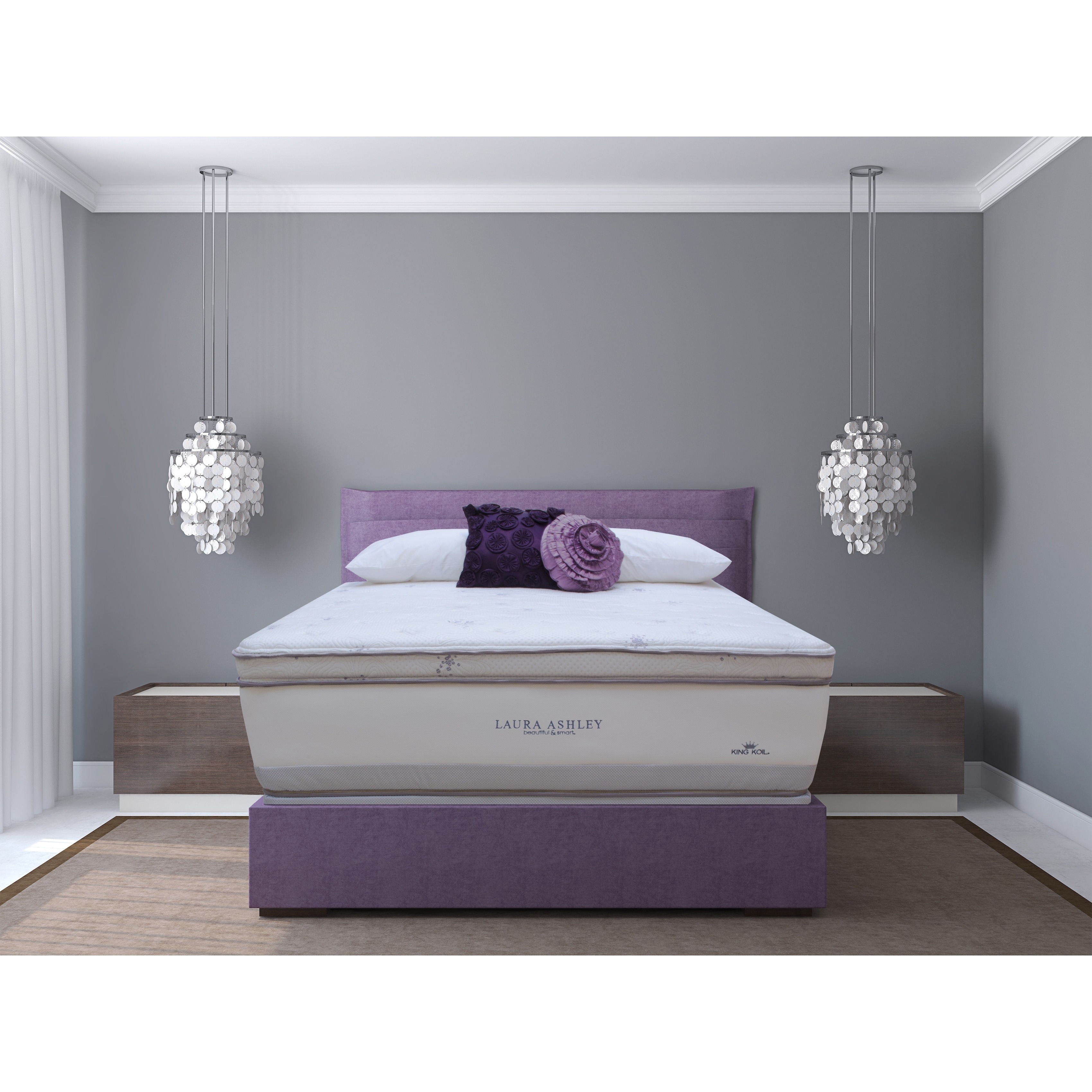 Laura Ashley Laura Ashley Lavender Euro Pillowtop Super size Queen size Mattress And Foundation Sets White Size Queen